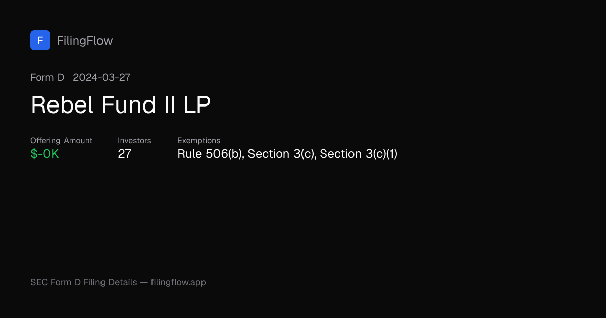 Rebel Fund II LP Form D Filing — Indefinite | FilingFlow